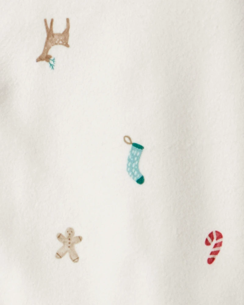 Toddler Mini Christmas Fleece Long-Sleeve Loose Fit 2-Piece Pajamas - White