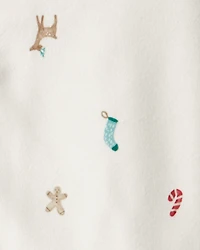 Toddler Mini Christmas Fleece Long-Sleeve Loose Fit 2-Piece Pajamas - White