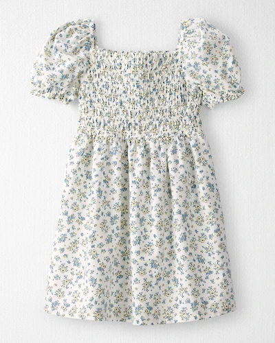Toddler Girl Smocked Dress Made with Organic Cotton in Spring Bloom Print