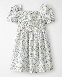 Toddler Girl Smocked Dress Made with Organic Cotton in Spring Bloom Print