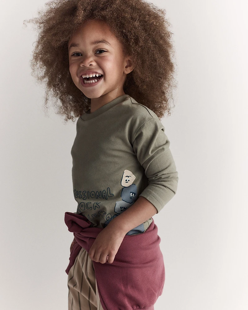 Toddler 'Rock Collector' Long-Sleeve Relaxed Graphic Tee - Olive