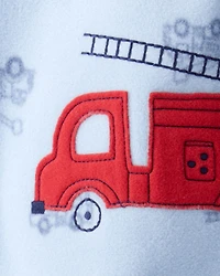 Baby Boy Firetruck Print Loose Fit Long-Sleeve 2-Way Zip 1-Piece Pajamas - Blue