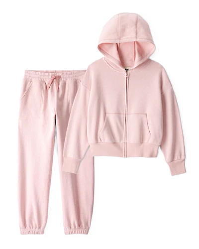 Girls 2-Piece DayDream Fleece Hooded Zip-Up Jacket & Joggers Set - Pink