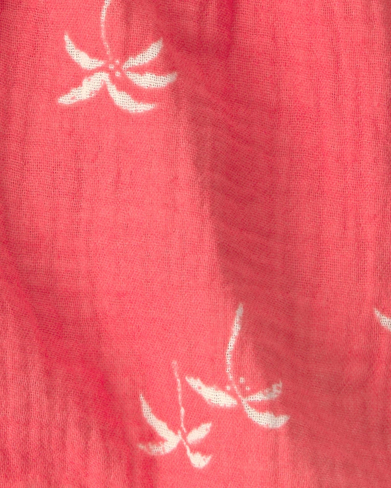 Toddler Girl Palm Tree Tropical Gauze Fashion Shorts - Coral
