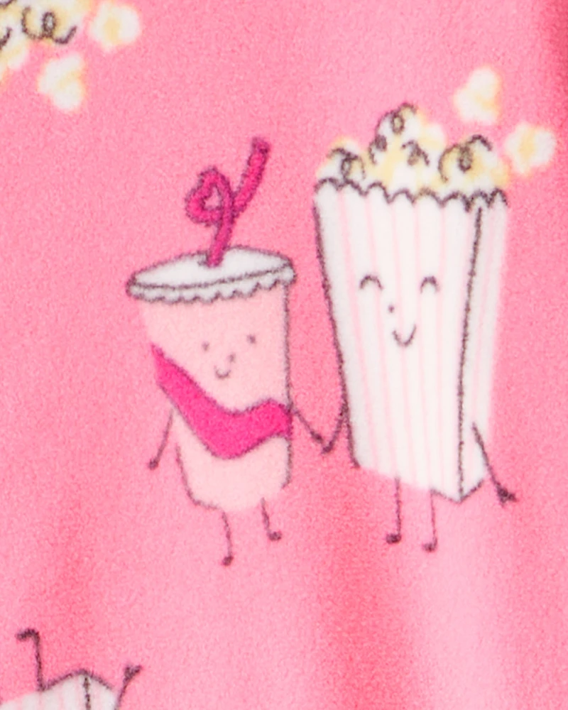 Girls Movie Print Fleece Long-Sleeve Zip-Up 1-Piece Pajamas - Pink