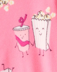 Girls Movie Print Fleece Long-Sleeve Zip-Up 1-Piece Pajamas - Pink