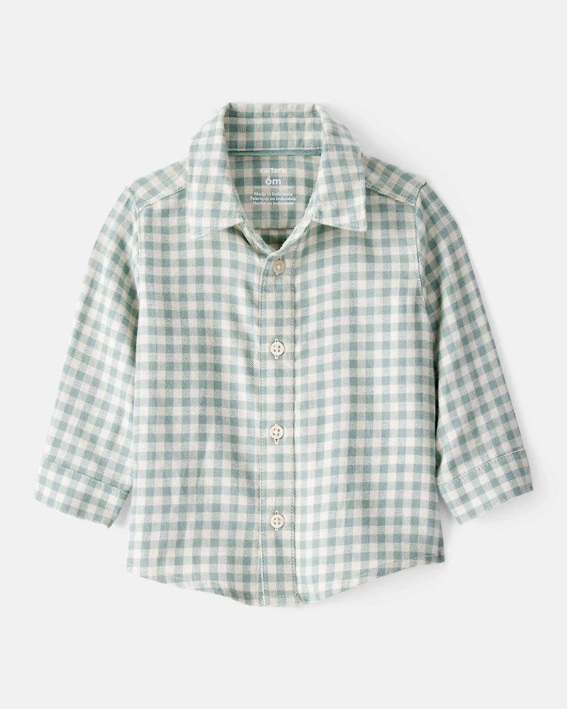 Baby Boy Checkered Print Bodysuit Overall Set - Blue/Green