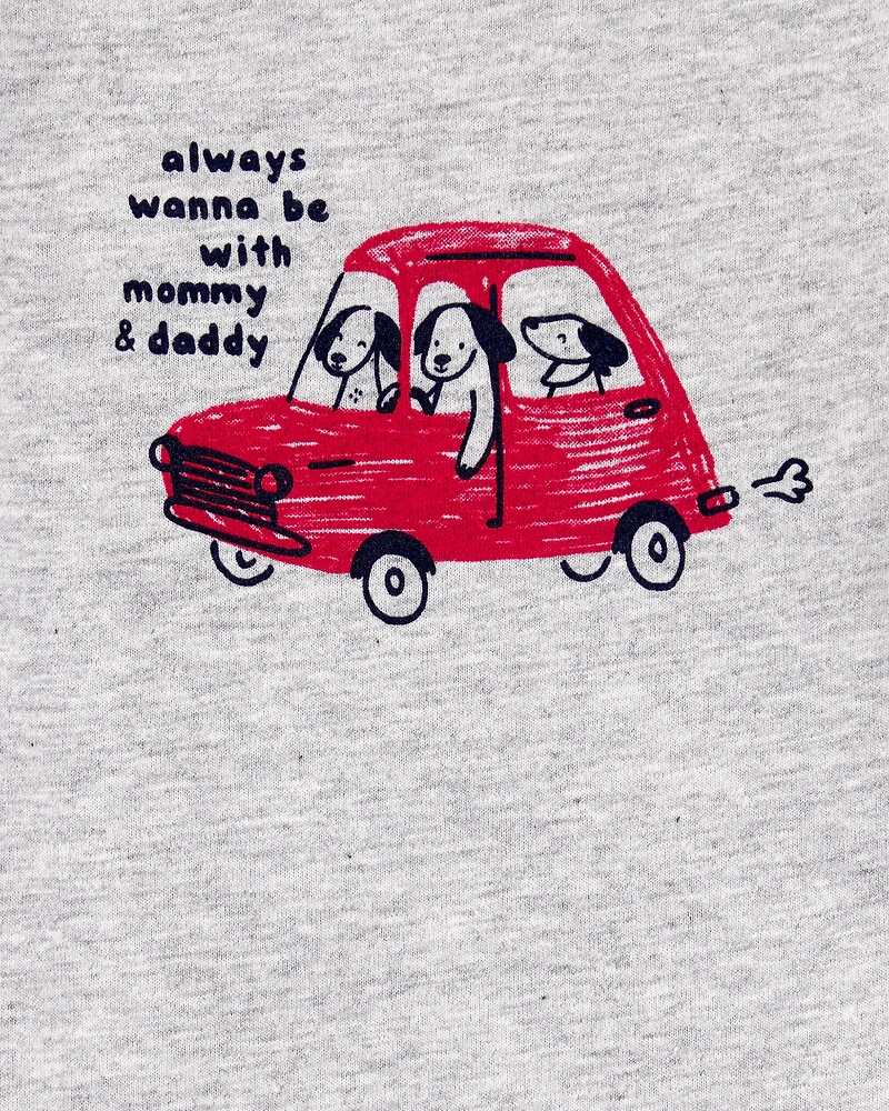 Baby Boy Always With Mommy And Daddy Dog Short-Sleeve Bodysuit - Grey