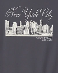 Girls 'New York City' Graphic Tee - Grey