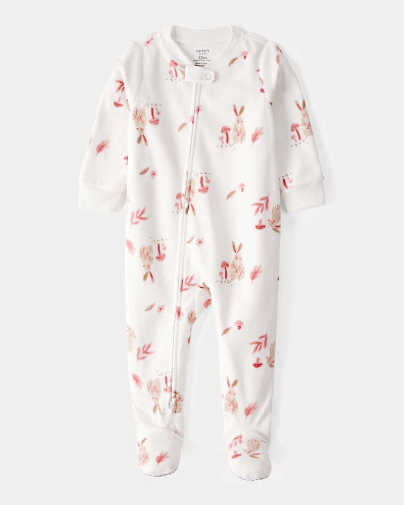 Toddler Girl 1-Piece Bunny Fleece Footie Pajamas - Ivory