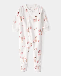 Toddler Girl 1-Piece Bunny Fleece Footie Pajamas - Ivory