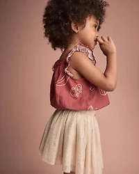 Toddler Girl Ruffle Peplum Top in Snack Print - Red
