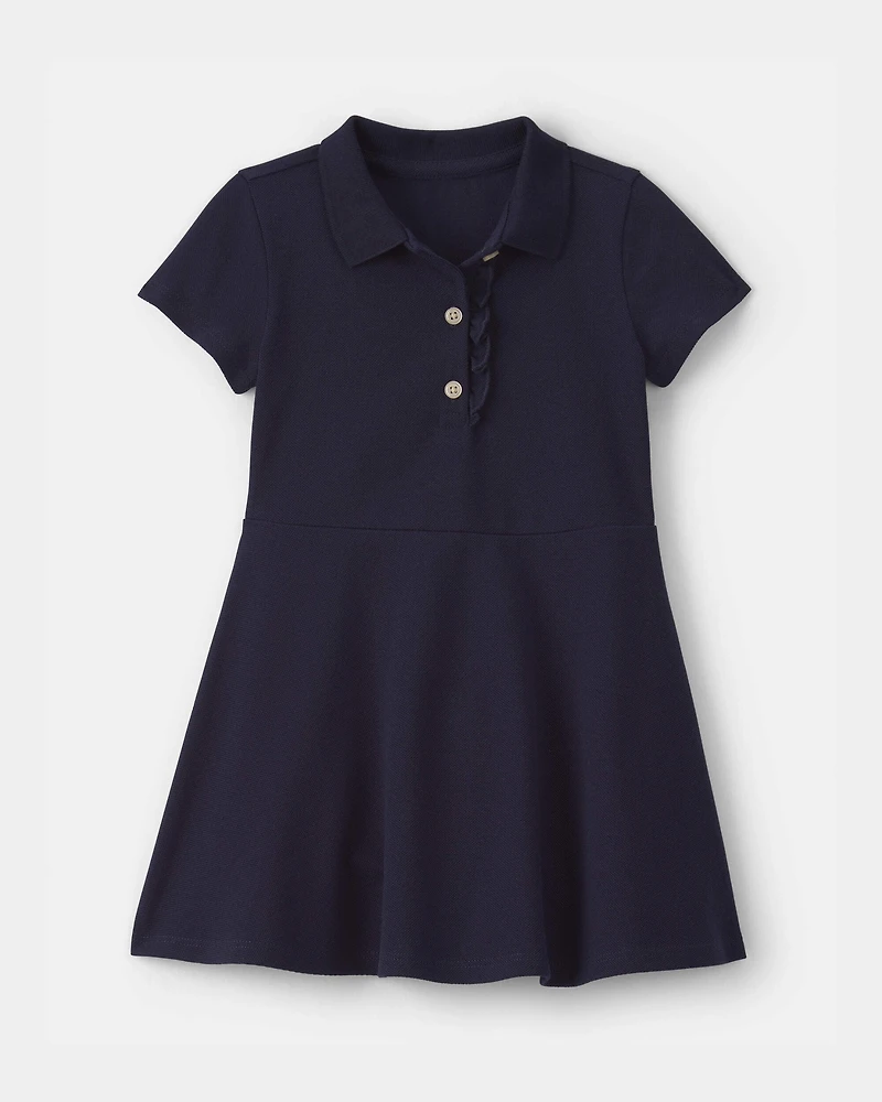 Toddler Girl Uniform Piqué Short-Sleeve Dress - Navy