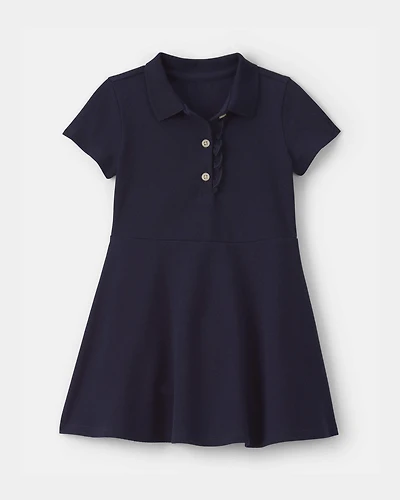 Toddler Girl Uniform Piqué Short-Sleeve Dress - Navy
