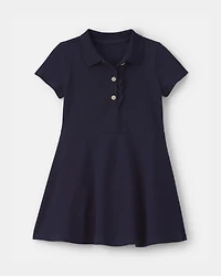 Toddler Girl Uniform Piqué Short-Sleeve Dress - Navy