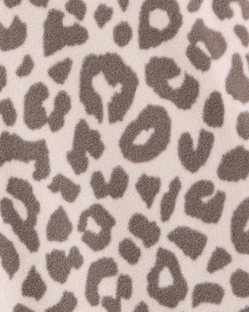 Girls Leopard Fleece Long-Sleeve Snug Fit 1-Piece Pajamas - Brown