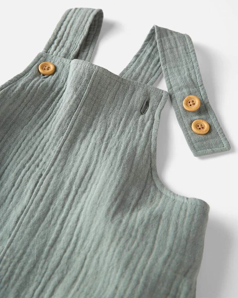 Toddler Organic Cotton Gauze Shortalls in Green