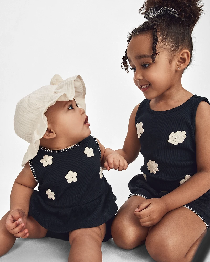 Baby Girl 2-Piece Floral Embroidered Top & Short Set - Black