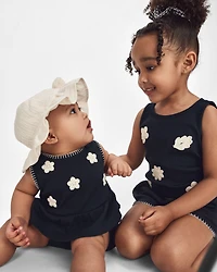 Baby Girl 2-Piece Floral Embroidered Top & Short Set - Black