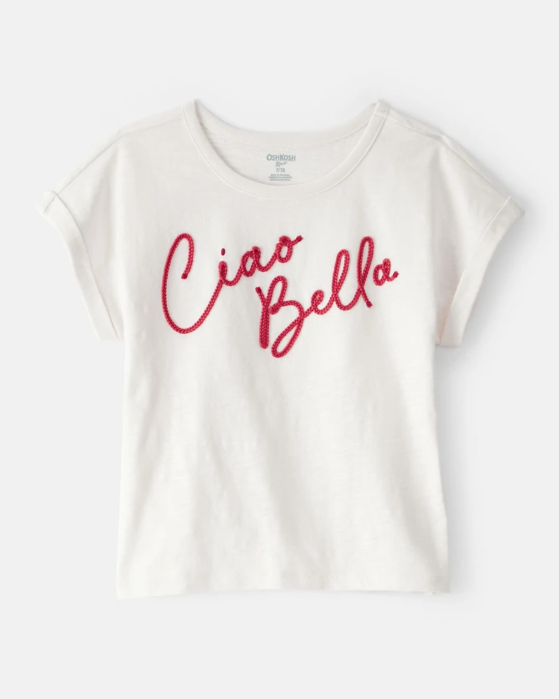 Girls Ciao Bella Short-Sleeve Graphic Tee - Cream