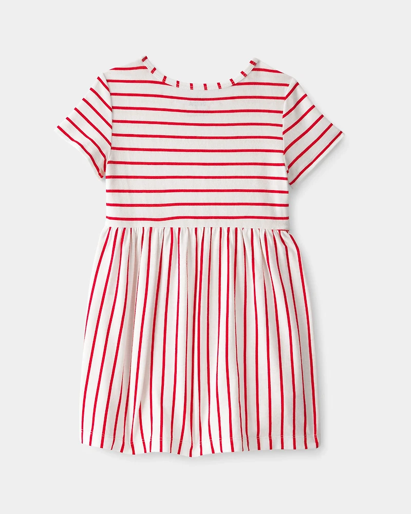 Toddler Girl Striped Short-Sleeve Dress - Red/Ivory