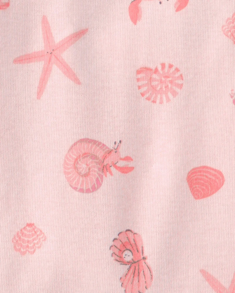 Baby Girl Seashells 100% Cotton Short-Sleeve Snug Fit 4-Piece Pajama Set - Pink/Orange