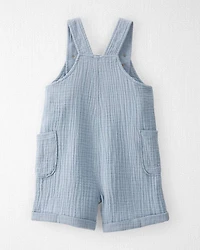 Toddler Organic Cotton Gauze Shortalls in Seal Blue