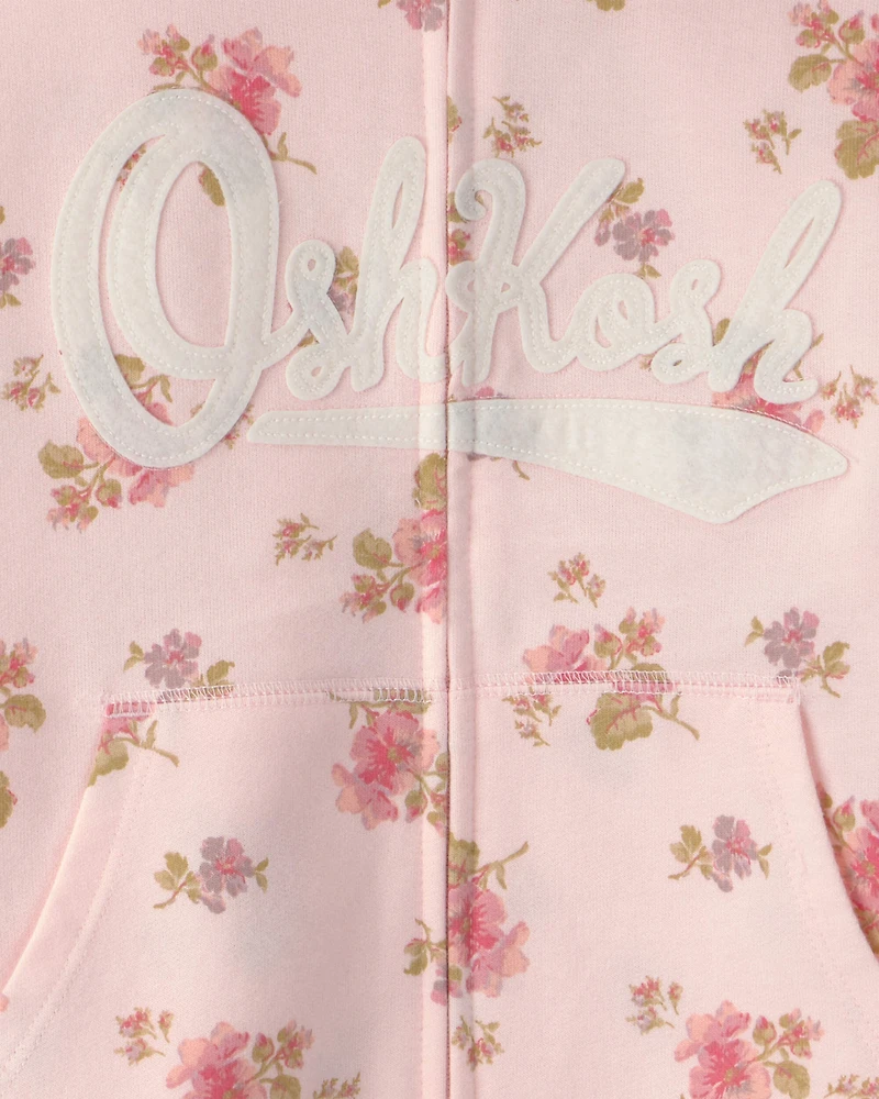 Girls Floral OshKosh Logo Zip-Up Hoodie - Pink