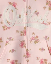Girls Floral OshKosh Logo Zip-Up Hoodie - Pink