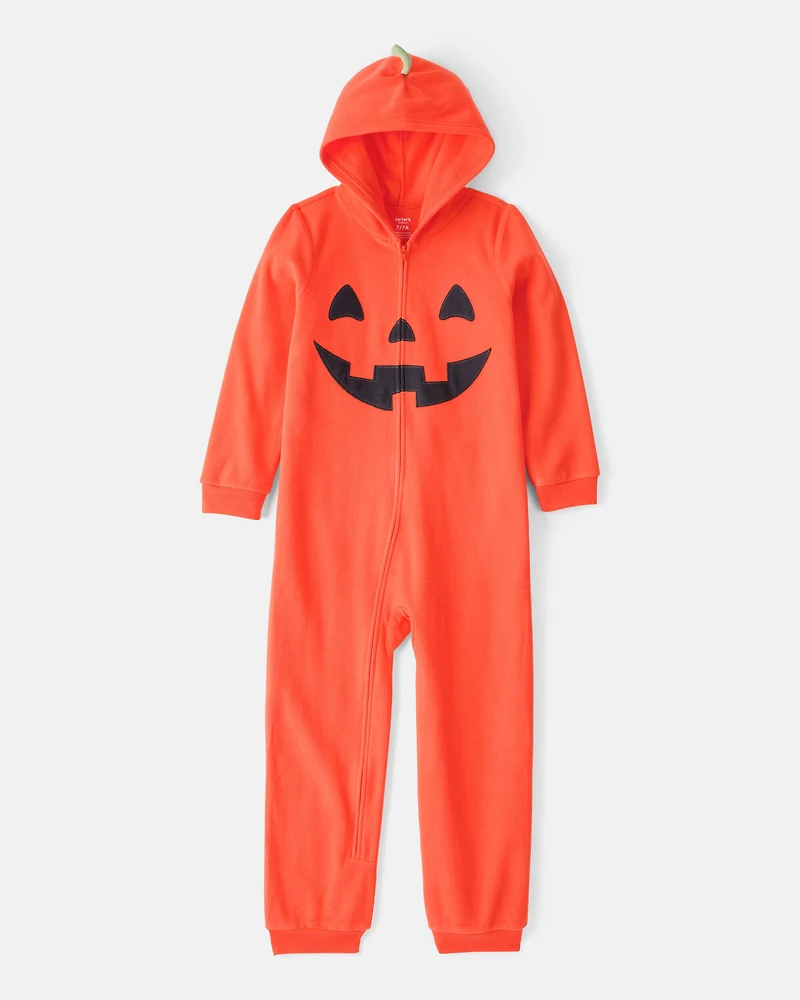 Kid Halloween Jack-O-Lantern Hooded Zip-Up Jumpsuit - Orange