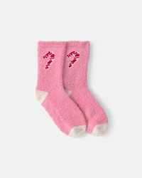 Toddler Girl Candy Cane Christmas Cozy Socks - Pink