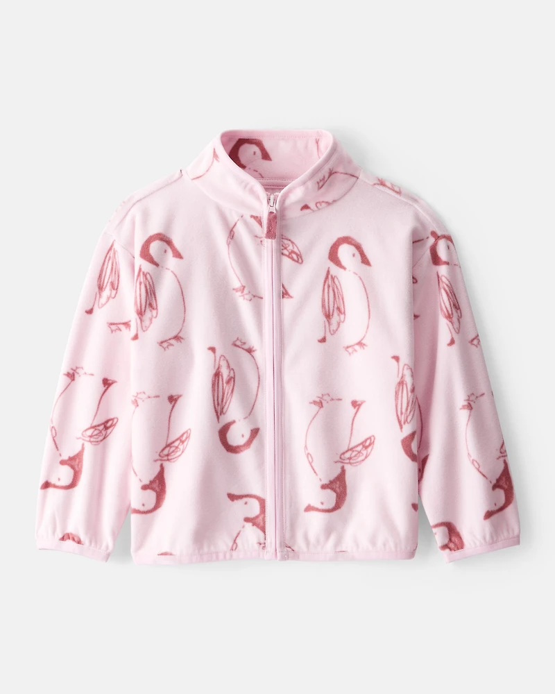 Toddler Girl Penguin Microfleece Zip-Up Jacket - Pink