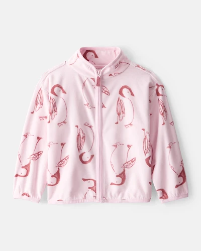 Toddler Girl Penguin Microfleece Zip-Up Jacket - Pink