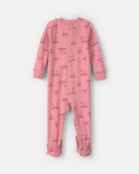 Baby Girl 1-Piece Bows 2-Way Zip 100% Cotton Snug Fit Footed Pajama - Pink