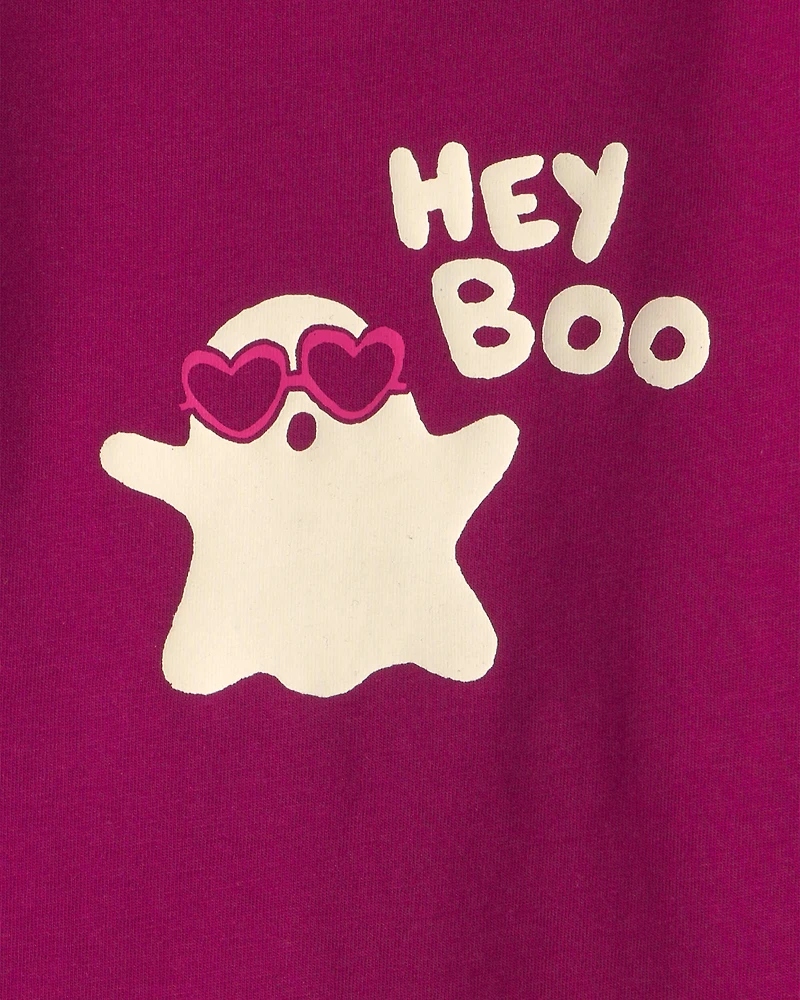 Baby Girl 'Hey Boo' Ghost Long-Sleeve Graphic Bodysuit - Burgundy