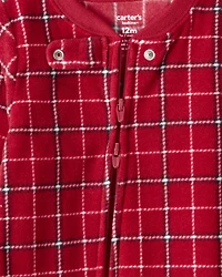 Baby Boy Plaid Print Fleece Loose Fit 1-Piece Pajamas - Red
