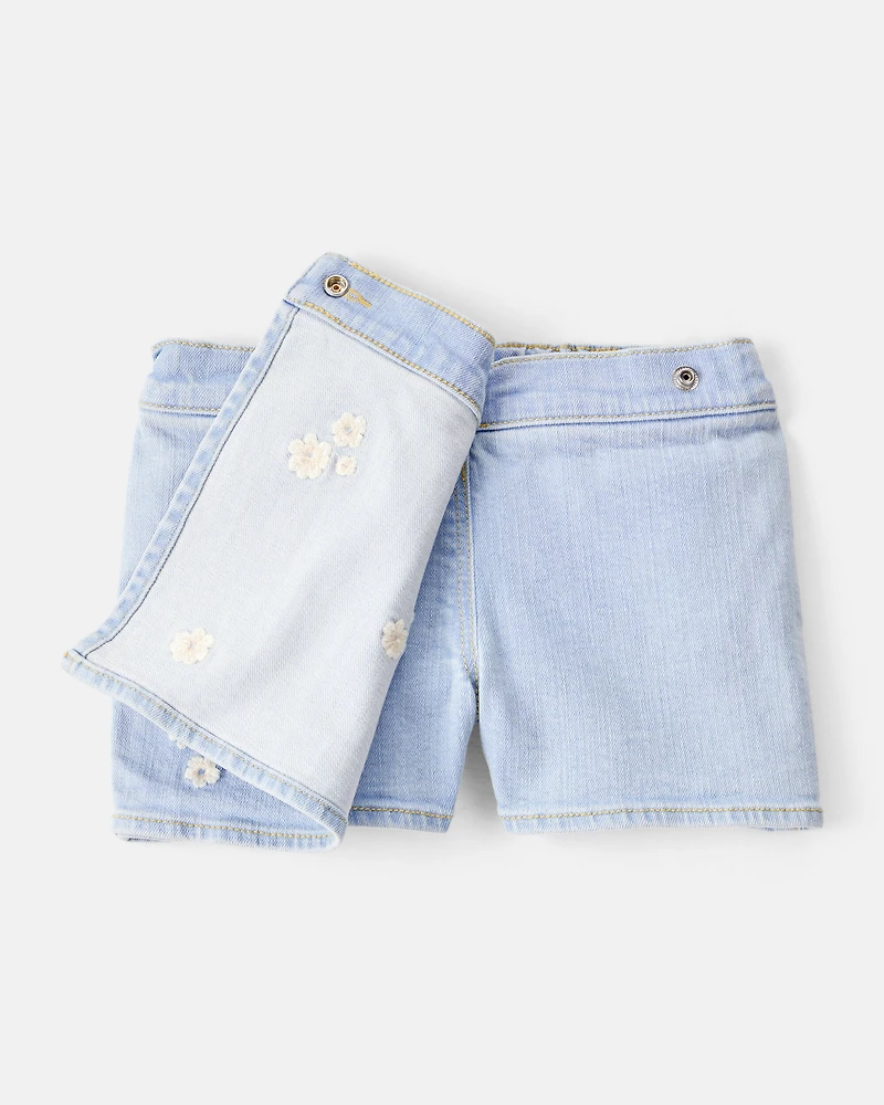 Toddler Girl Embroidered Denim Skort - Blue