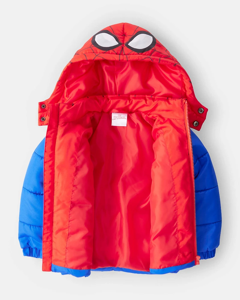 Toddler Boy ©Marvel Spider-Man Hooded Heavyweight Winter Jacket - Red/Blue