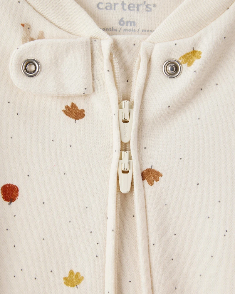 Baby Thanksgiving Print 100% Cotton Long-Sleeve 2-Way Zip Sleep & Play Pajamas - White