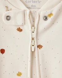Baby Thanksgiving Print 100% Cotton Long-Sleeve 2-Way Zip Sleep & Play Pajamas - White