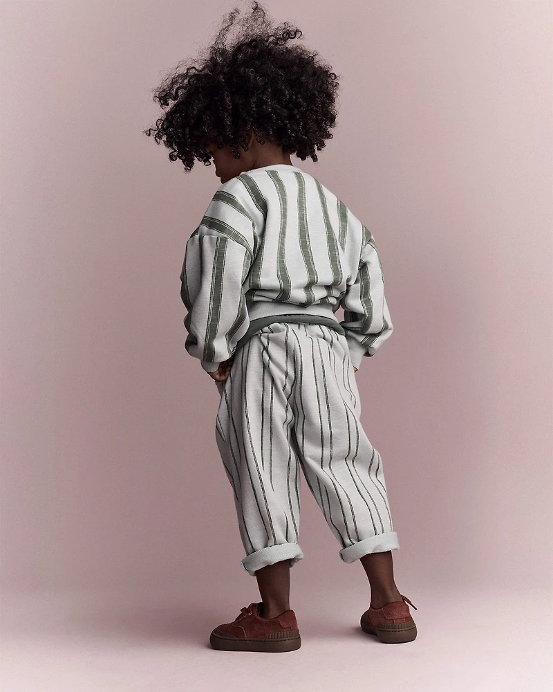 Toddler Striped French Terry Pocket Pants - Light Blue/Olive