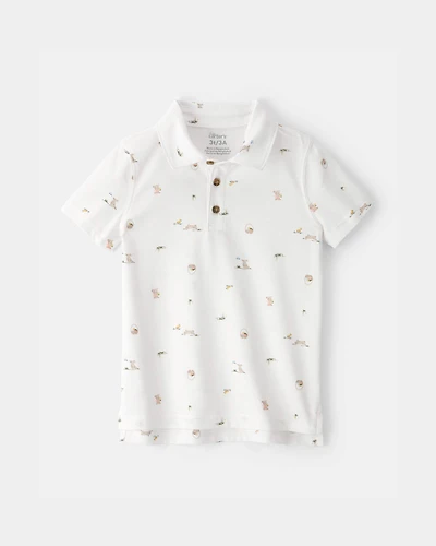 Toddler Boy Easter Bunny Polo Shirt - White