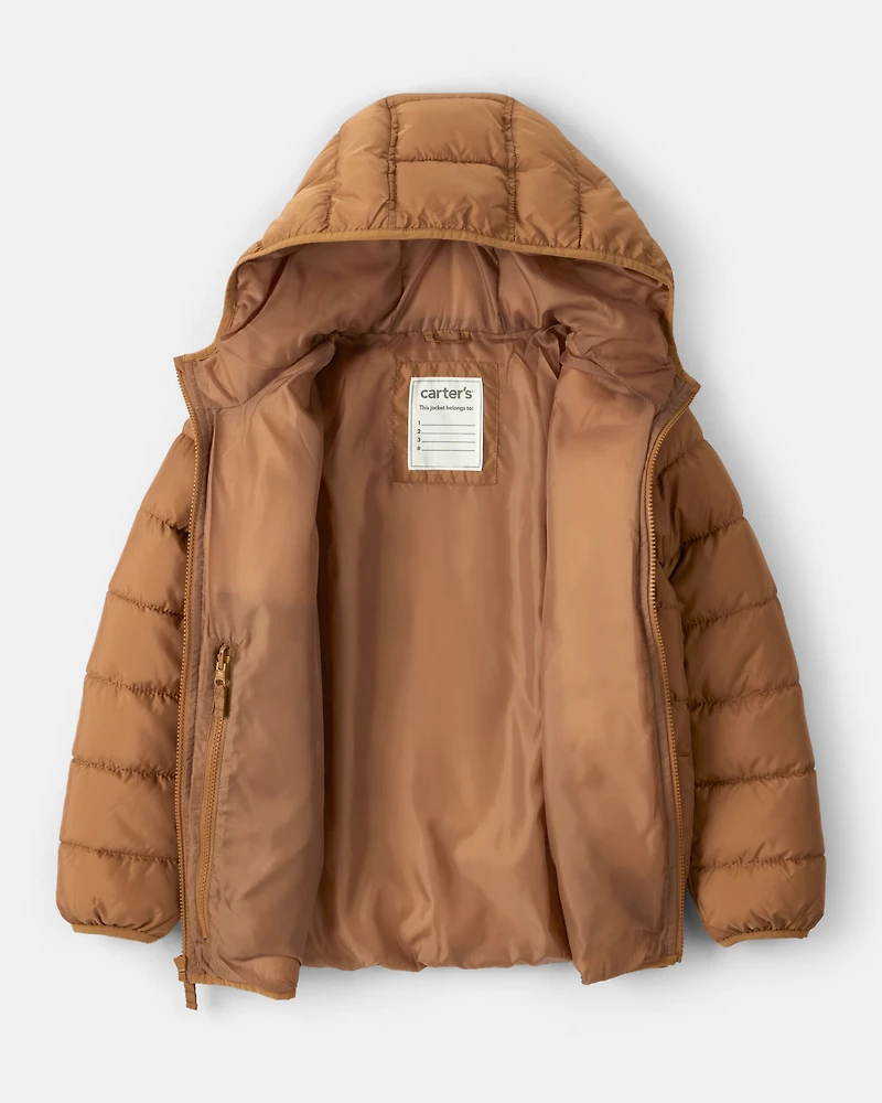 Kid Packable Hooded Puffer Jacket - Brown