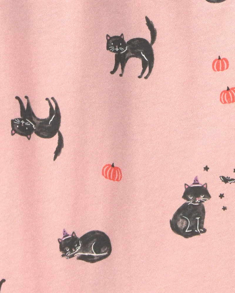 Toddler Girl Halloween Cat Long-Sleeve Peplum Top - Pink
