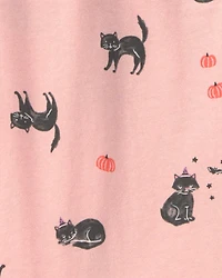 Toddler Girl Halloween Cat Long-Sleeve Peplum Top - Pink