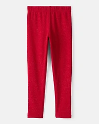 Kid Shimmer Cozy Fleece Pull-On Stretch Leggings - Red