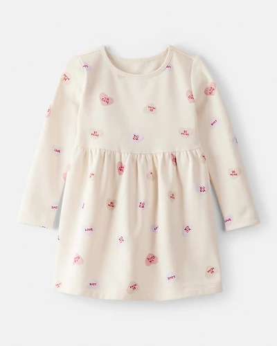 Toddler Girl DayDream Fleece Valentine's Day Heart Dress - Ivory