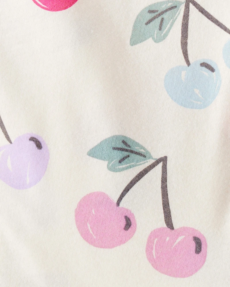 Baby Girl 2-Piece Cherry Print Peplum Top & Solid Stretch Leggings Set - Ivory/Pink