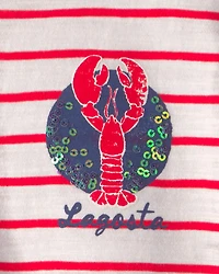 Girls Lobster Striped Top - Red/Ivory