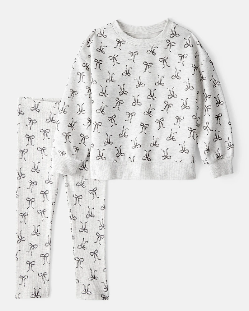 Toddler Girl Bow Print Long-Sleeve Tee & Pant Set - Grey